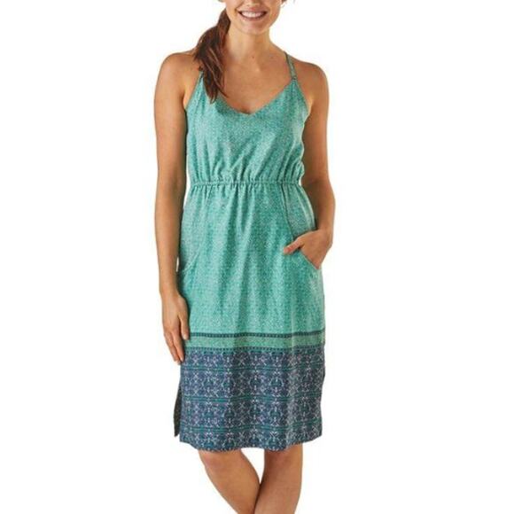 PATAGONIA Lost Wildflower Dress Sunburst Crux Beryl Green Dress // M - Picture 1 of 13